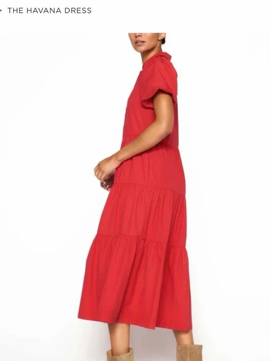 Brochu Walker Red Button-Front Tiered Midi Dress with Puff Sleeves - Picture 3 of 7